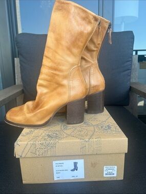 Free People Elle Tan Mid-Calf Block Heel Boots